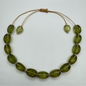 Heavy Olive Green Glass Bead Necklace Adjustable 24” Artisan Style